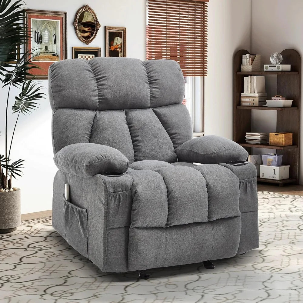 Ergonomic Fabric Nursery Chair with Overstuffed Rocker, Vibration, and Gentle Heat Features