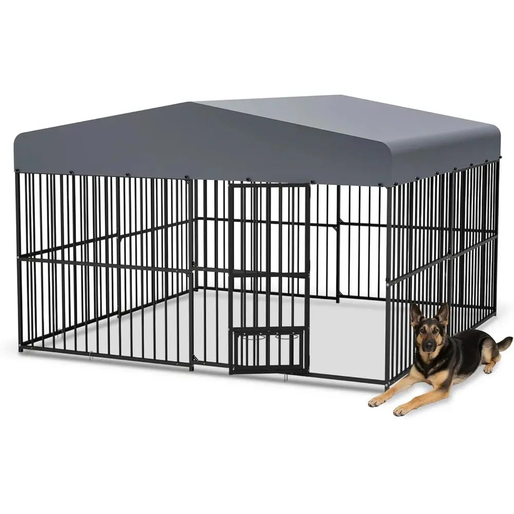 Large 10x10x6 Outdoor Dog Cage, Heavy-Duty Steel Kennel with Rust-Proof Galvanizing and Safety Lock