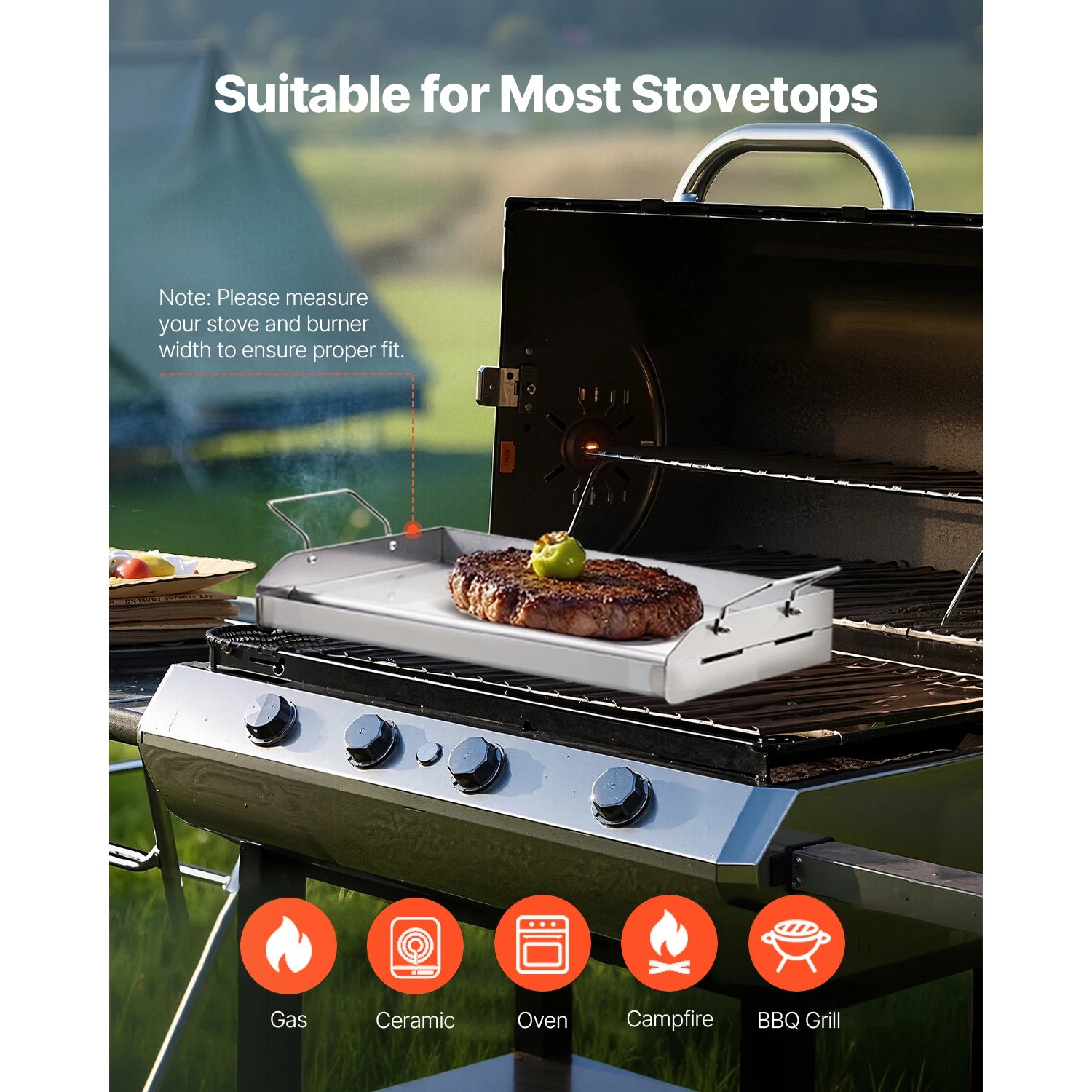 SucceBuy Stainless Steel Griddle Universal Flat Top Rectangular Plate Gas Grill Griddle for BBQ Family Cookware for Camping Part