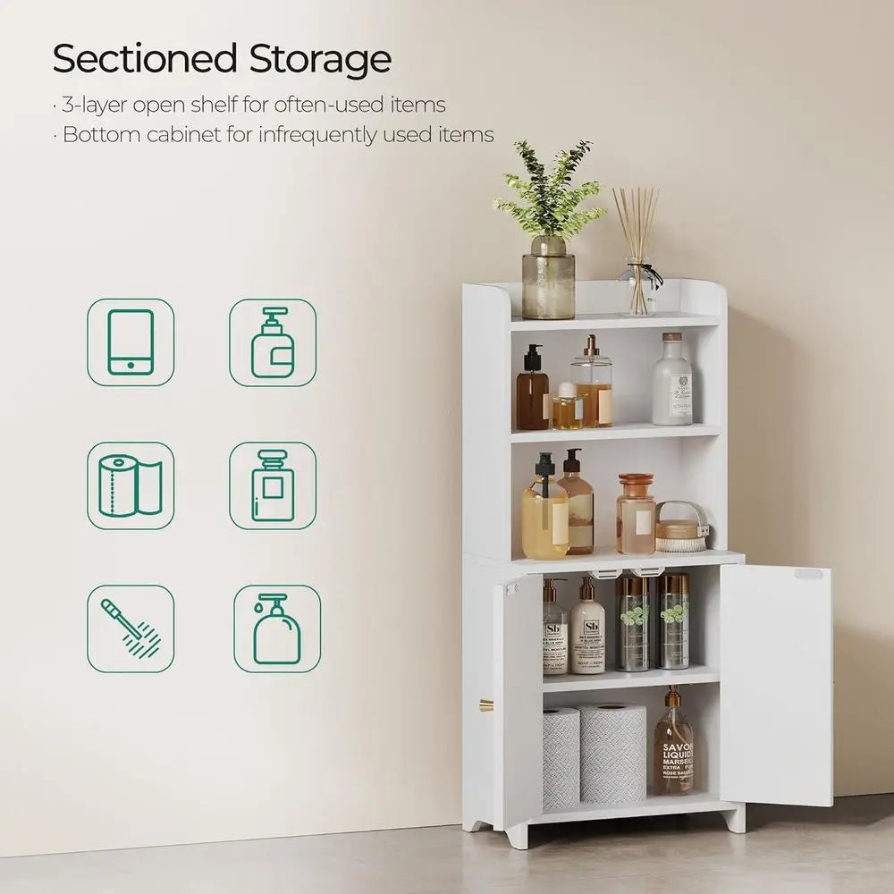 Bathroom Cabinet 2 Doors, Small Freestanding Storage Cabinet, Adjustable Shelves, Slim Organizers, Floor Cabinet for Small Space