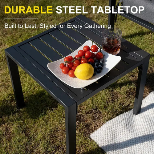 3 Pieces Patio Set Outdoor Metal Furniture Sets with 2 Armchairs and Side Table, Outdoor Single Sofa Set for Garden, Backyard,