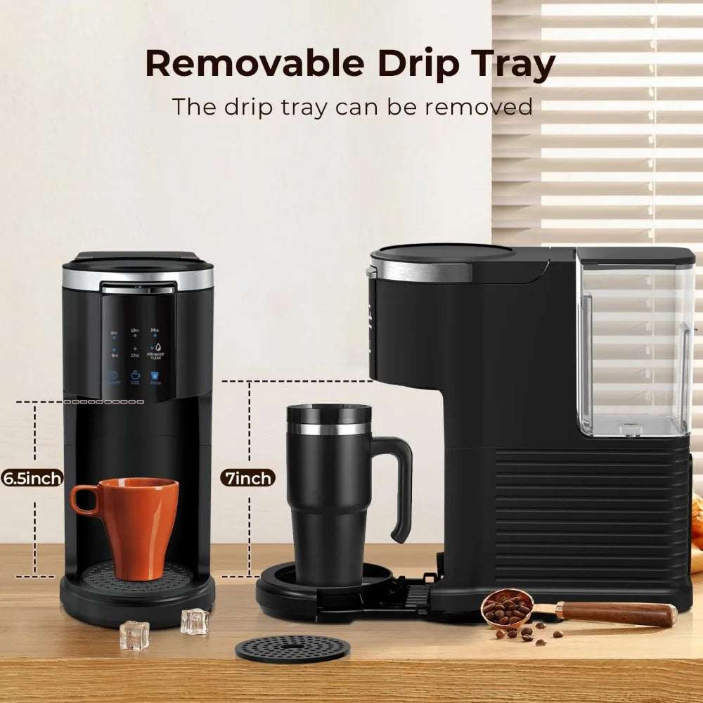 Single Serve Coffee Maker K Cup 2 in 1 Coffee Machine with Ground Coffee & Pods Coffee, 6 to 14 Oz Brew Sizes,Mini One Cup Drip