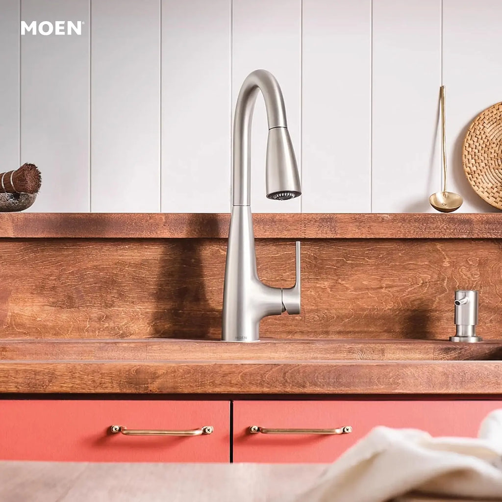 Stainless Steel Pull-Down Kitchen Faucet with Sprayer, Spot-Resistant Finish, Easy Installation, Includes Soap Dispenser
