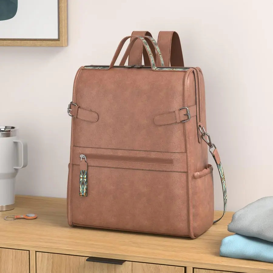 Laptop Backpack for Women, Designer Ladies Work Travel Computer Backpack with Laptop Compartment Purse Brown