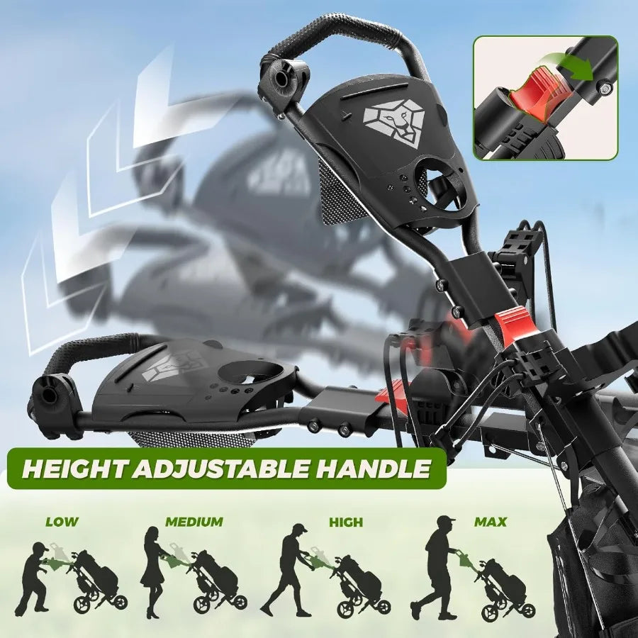 Golf Push Cart 3 Wheel Golf Cart Foldable Multiple Functions Golf Bag Cart for All Ages with Adjustable Handle - Lightw
