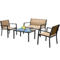 4 Pieces Patio Furniture Set Outdoor Garden Patio Conversation Sets Poolside Lawn Chairs with Glass Coffee Table Porch Furnitur