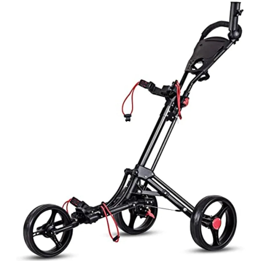GRAFFY Golf Push Cart 3 Wheels Folding Golf Trolley with Foot Brake Umbrella Tee Holder Lightweight Pushcart with Adjustable Ha