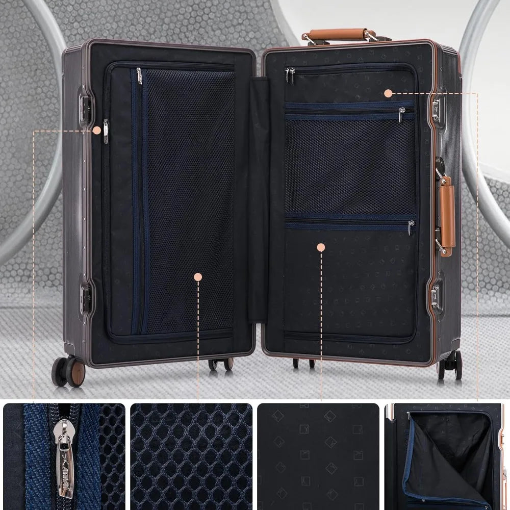 28-inch wide handle hardshell spinner luggage - 116l large capacity with 360° silent wheels - tsa lock & aluminum corners