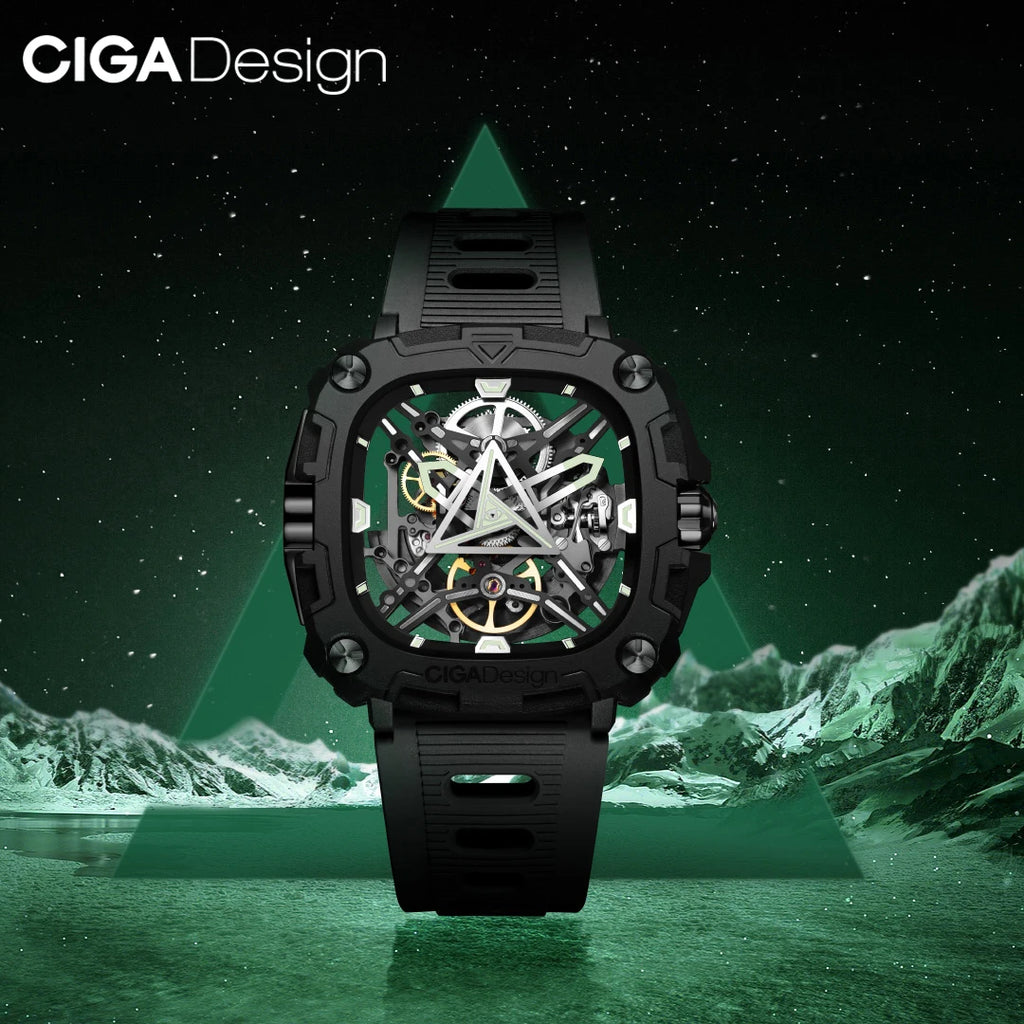 CIGA Design Skeleton Watches Luminous Automatic Movement 2024 Series X Eye Of Horus Fashion Male Black Mechanical Wrist Watch