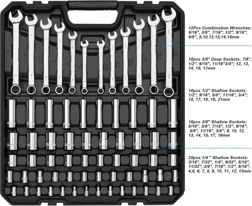 240-Piece Professional Mechanics Tool Set with SAE/Metric Sockets, Wrenches & Storage Toolbox for Auto Repair