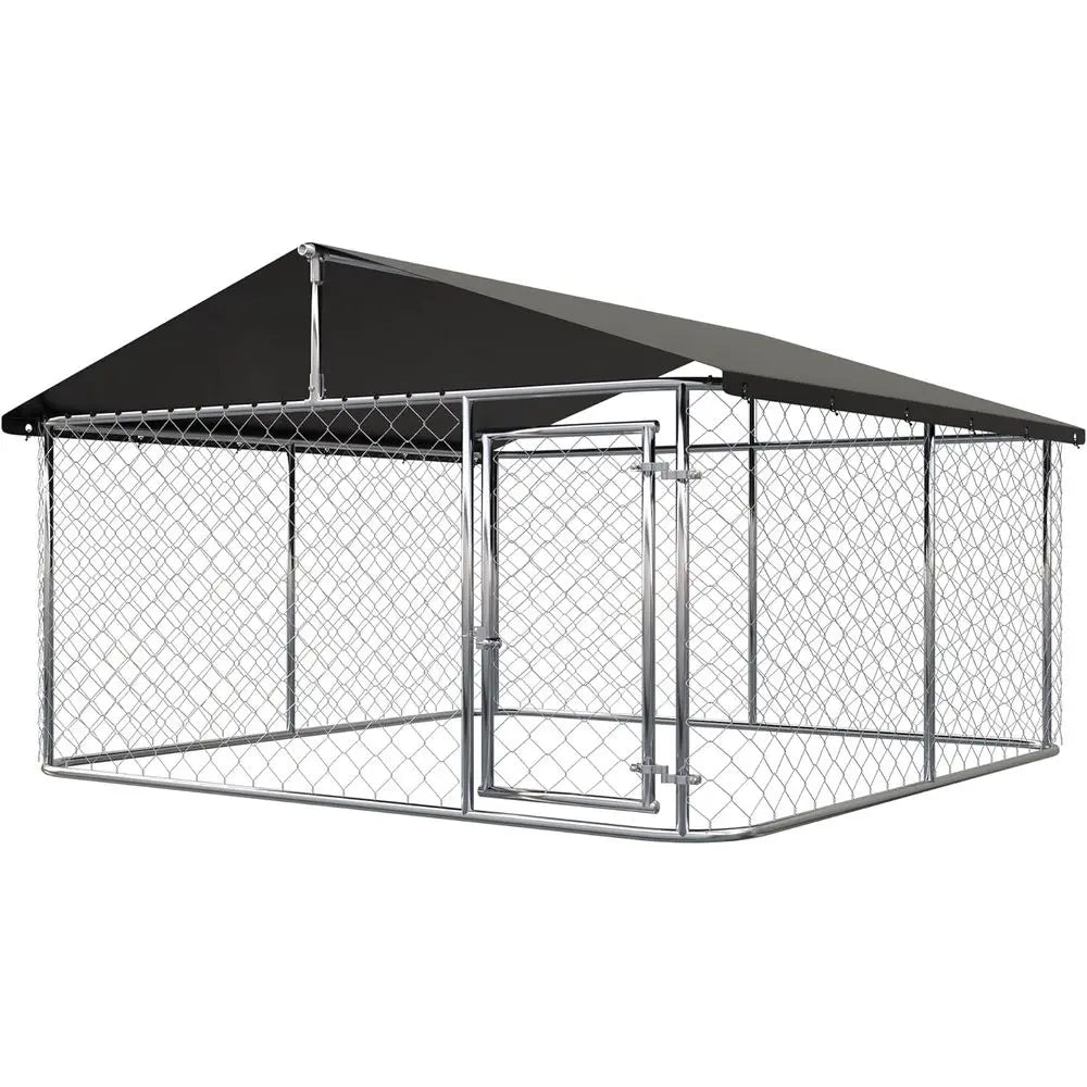 Outdoor Dog Enclosure Heavy Duty Dog Kennel House Mesh Dog Big Cage Pet Kennel Steel Fence with Secure Lock 6.56'x 6.56'