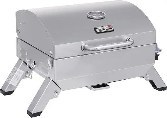 GT1001 Stainless Steel Portable Grill, 10000 BTU BBQ Tabletop Gas Grill with Folding Legs and Lockable Lid, Outdoor Camping, De
