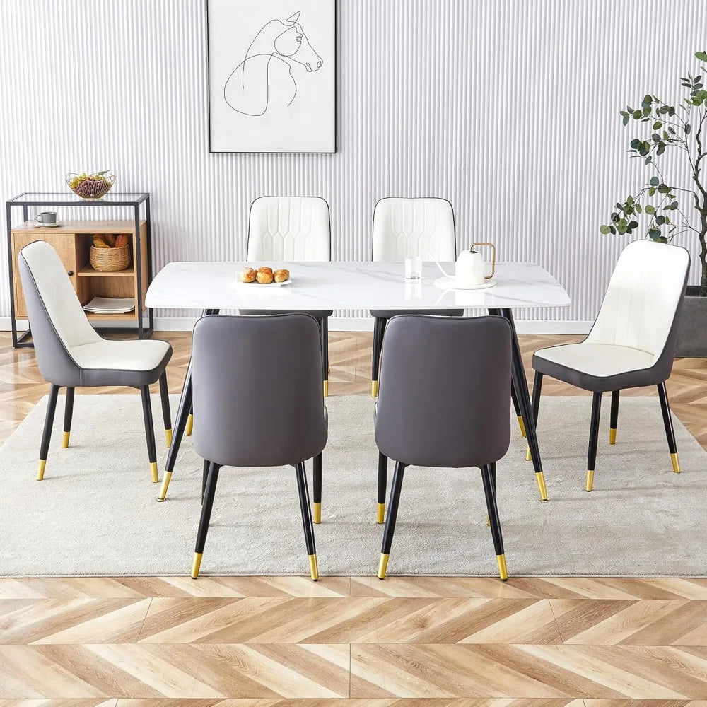 6-Seat Dining Table Set with Sintered Stone Top and Contemporary Chairs