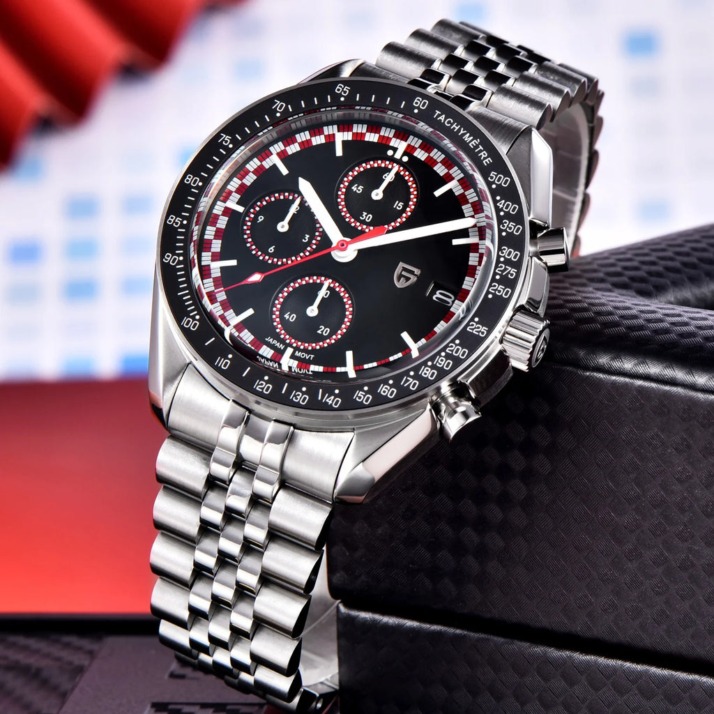 PAGANI DESIGN Brand 500 Speedometer circle Men watch Quartz Waterproof Japan Movt Chronograph Sapphire Luminous Date Steel Watch