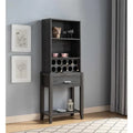 Distressed Grey Wine Bar Cabinet with Drawer & Open Shelves for Kitchen Storage