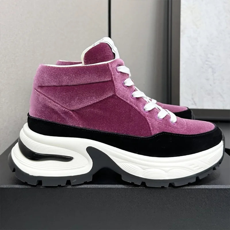 High quality 2025 casual style sports shoes,silk leather and waterproof fabric with TPU outsole woman chunky sneakers 25100127