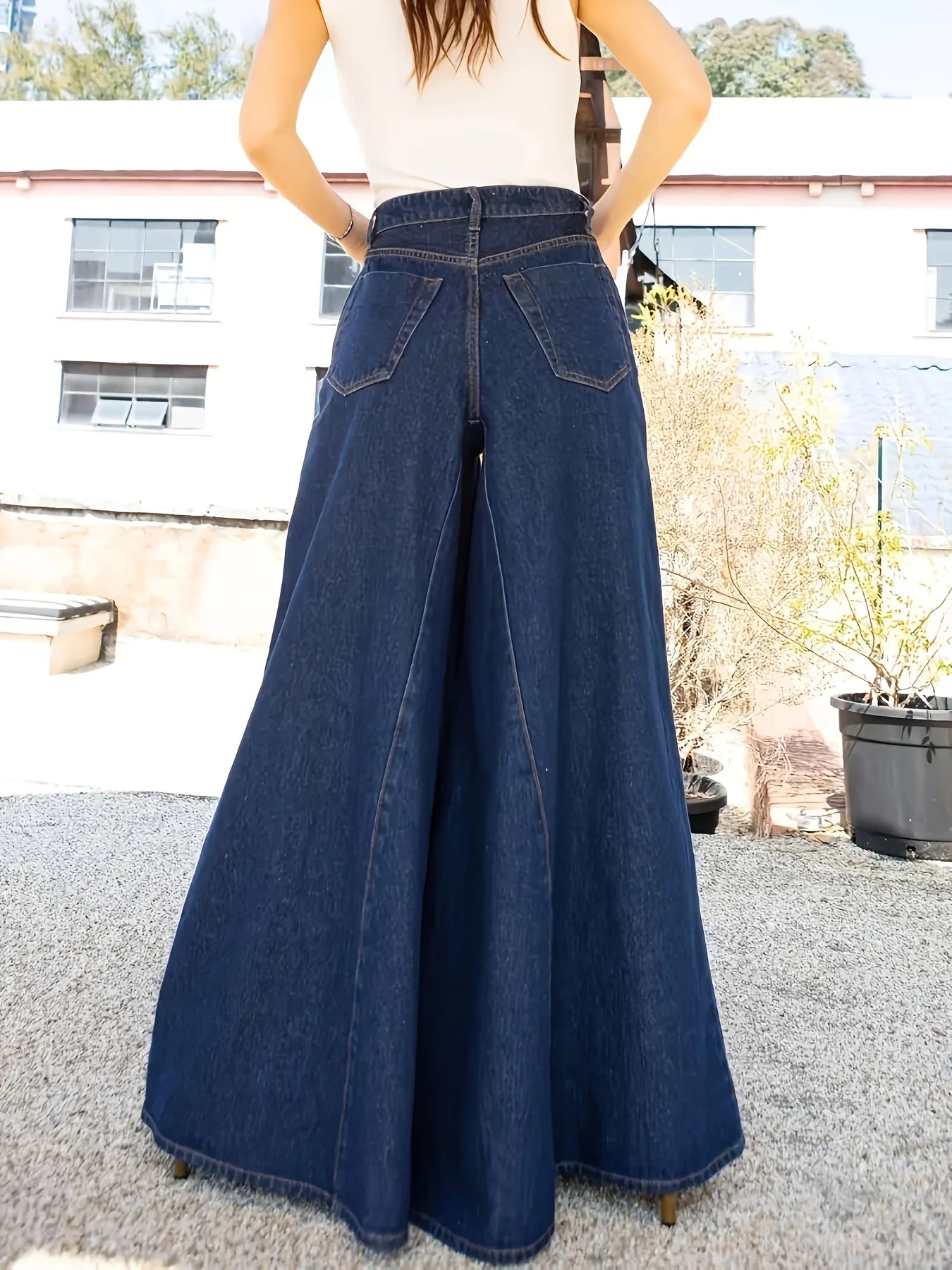 Women's Loose Wide-Leg Jeans with Large Hems, Casual Denim Trousers