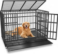 Heavy Duty Dog Crate with Wheels, Indestructible Steel Kennel for High Anxiety Dogs, Double Door and Tray, XL XXL