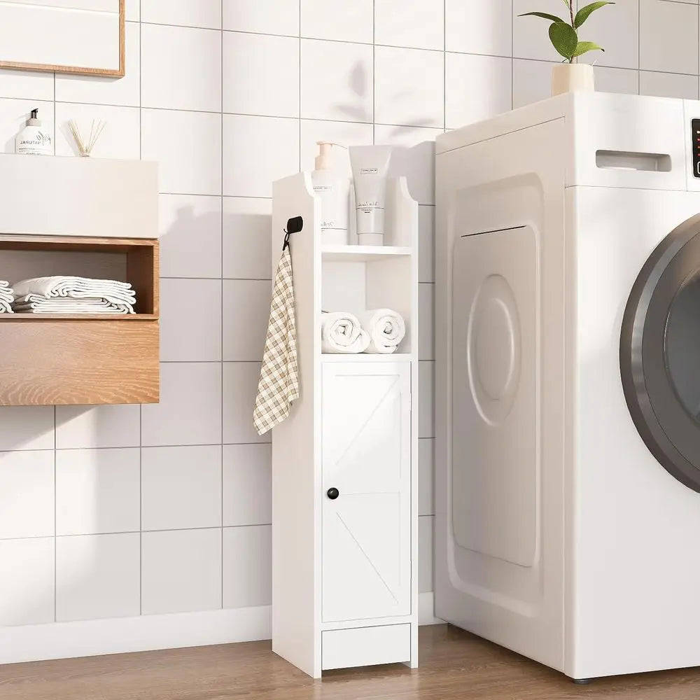 Bathroom Storage Cabinet, Toilet Paper Storage, Floor Cabinet with Door and Adjustable Shelves, Organizer for Small Spaces, Whit