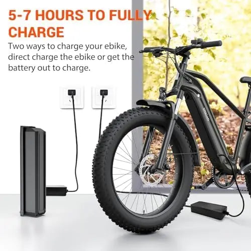 SISIGAD F618 Electric Bike 1500W, 32MPH, 50-mile range, 48V 15Ah battery, 26" fat tires, 7Speed Shock Absorber.