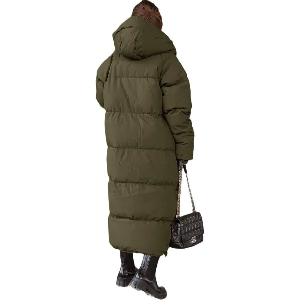 Women Long Quilted Coat Hooded Maxi Length Long Sleeve Puffer Jacket Padded Coat Winter Outerwear