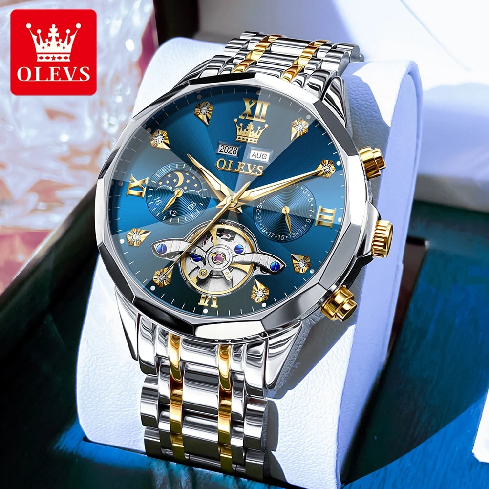 OLEVS Automatic Mechanical Mens Watch Business Wristwatch Waterproof Date Watches Moon Phase Watch for Men Luxury Brand Watch 66