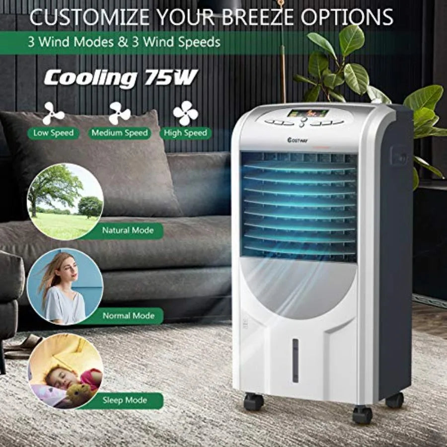 5in1 Portable Air Cooler and Heater with Evaporative Cooling Technology 3 Operating Modes 3 Adjustable Speeds 8Hour Timer Dual