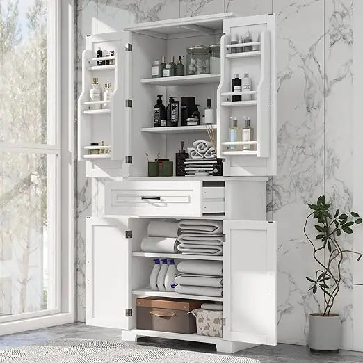 72 Tall Bathroom Cabinet with Multi-Functional Storage Organizer Door Rack, Kitchen Pantry Cupboard with Drawer and Adjust