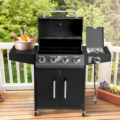 4 Burner Propane Gas Grill with Side Burner 58,000BTU BBQ Grills with Cabinet