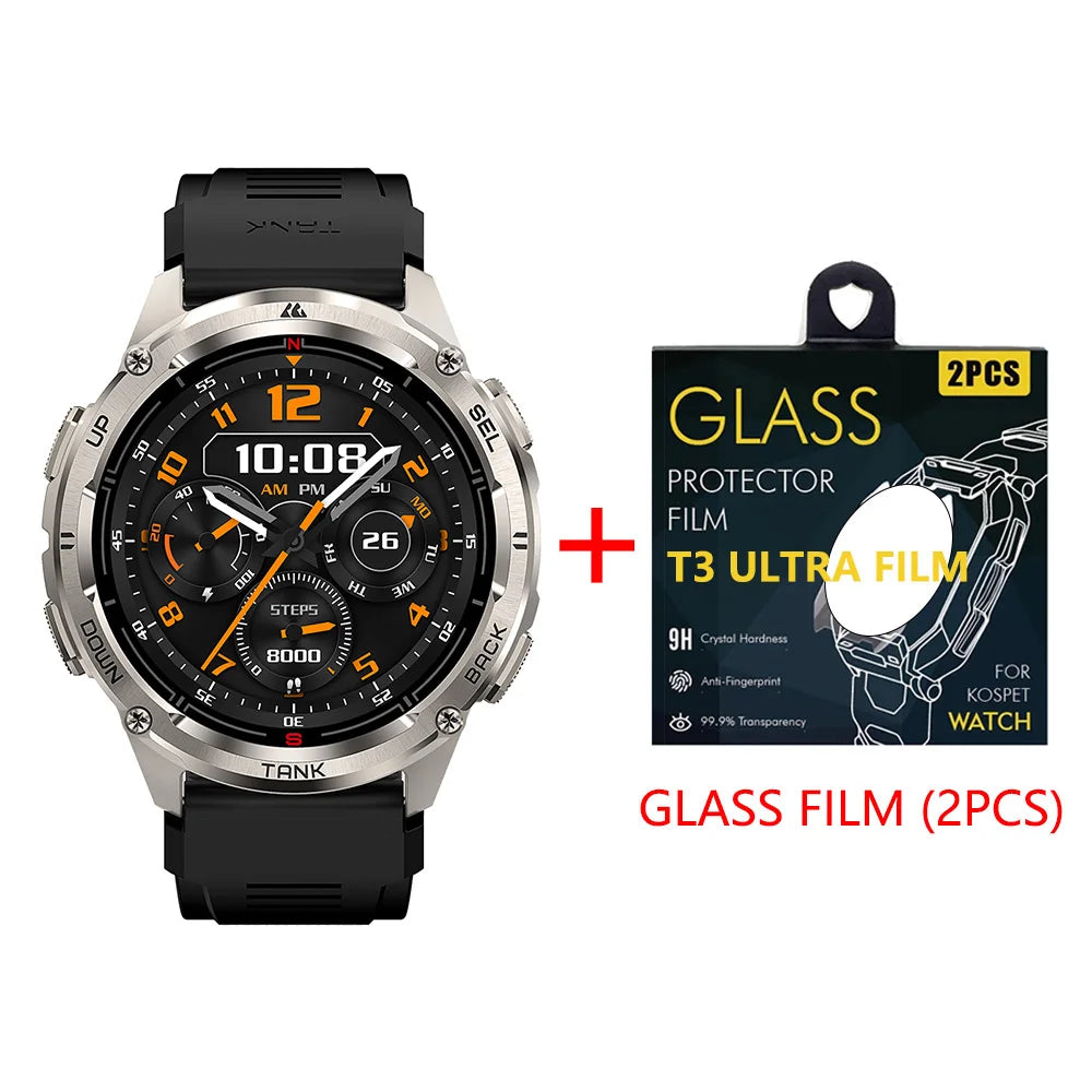KOSPET TANK T3 Ultra 2 GPS Smart Watches Men Compass Altimeter Barometric 5ATM IP69K Waterproof AMOLED Bluetooth Call Mens Watch