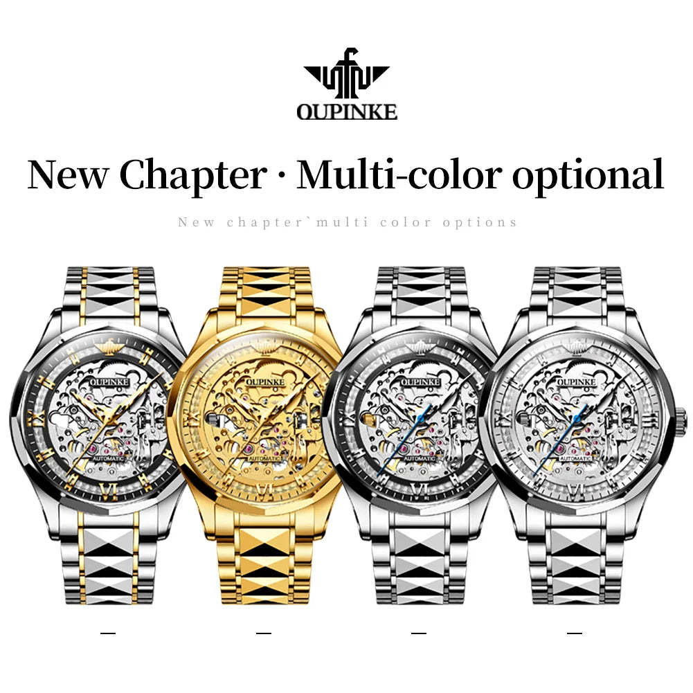 OUPINKE 3209 Men Automatic Watches Top Brand Hollow Skeleton Mechanical Watch For Men Luxury Waterproof Luminous Male Hand Clock