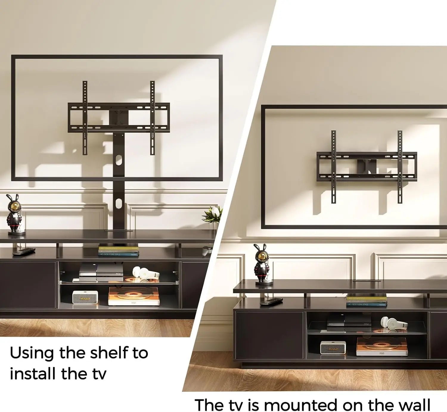TV Stand with Mount and Power Outlet 51.2", Swivel TV Stand Mount for 32/45/55/60/65/70 inch TVs, Modern Entertainment Center