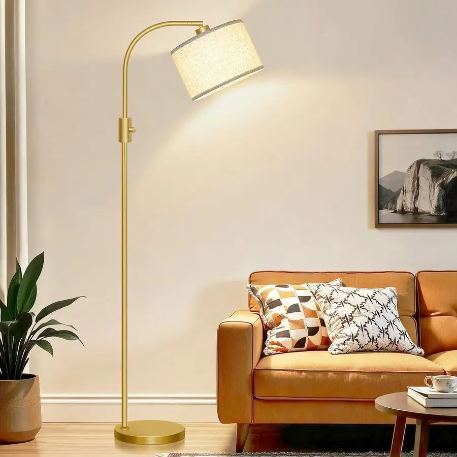 Upgraded Modern Arc Dimmable Tall Standing Floor Lamp with Linen Shade, 1200 Lumens LED Bulb Included, for Living amp Reading Ro