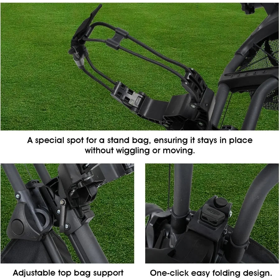 3 Wheel Golf Push Cart : Lightweight Compact Golf Walking Cart with Cooler Flat Fold Golf Trolley with Brake Pull Behind