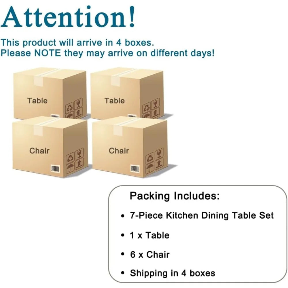 6-Person Modern Faux Marble Dining Table Set with 7 Chairs for Kitchen and Dining Area