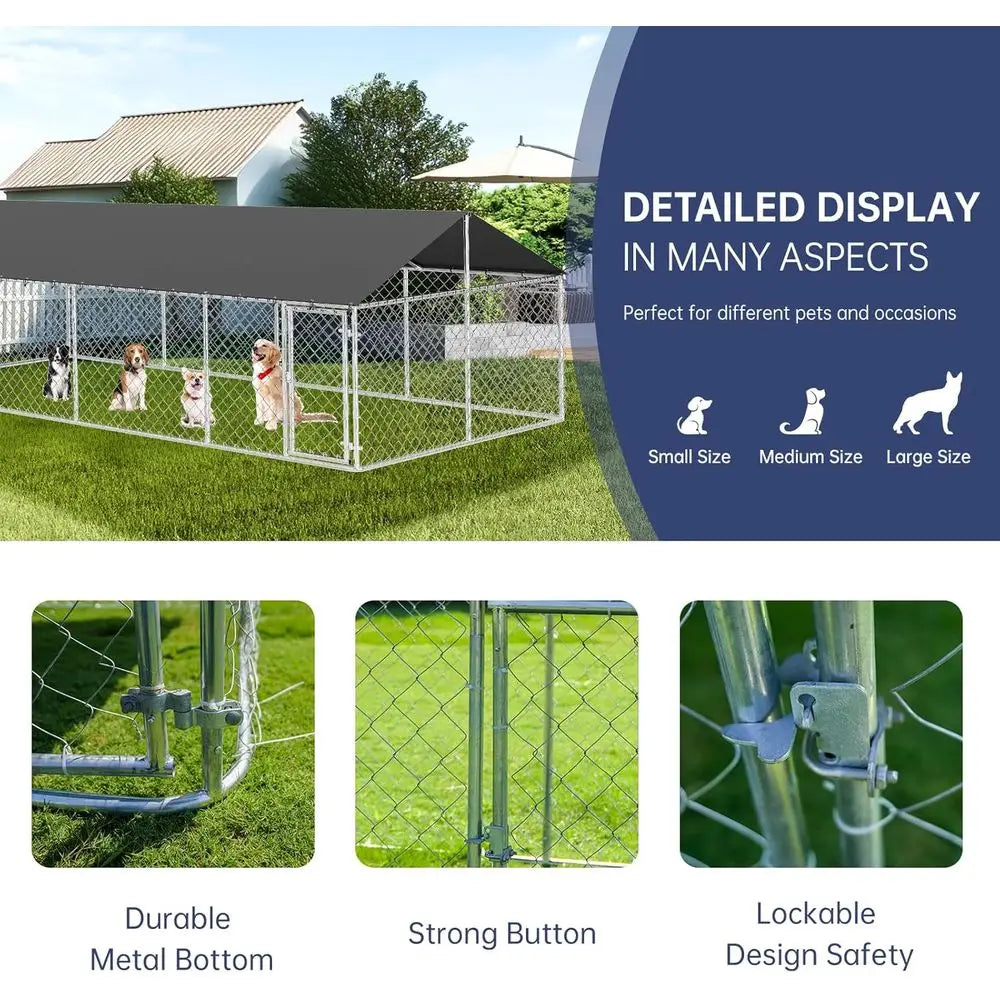 Sturdy Outdoor Dog Kennel - Large Steel Pet Cage with Lock for Secure Enclosure