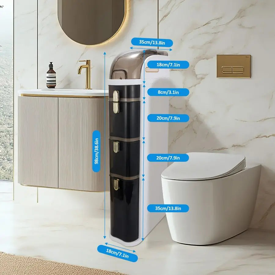 Floor Cabinet, Narrow Bathroom Storage Cabinet, Mobile and No Installation Required, Perfect for Small Space Laundry Rooms, Toil