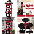 XXL 82-inch Gothic-Style Cat Tower with 3 Perches, 2 Condos, Scratching Post, and Hanging Baskets for Multiple Cats, Black Red