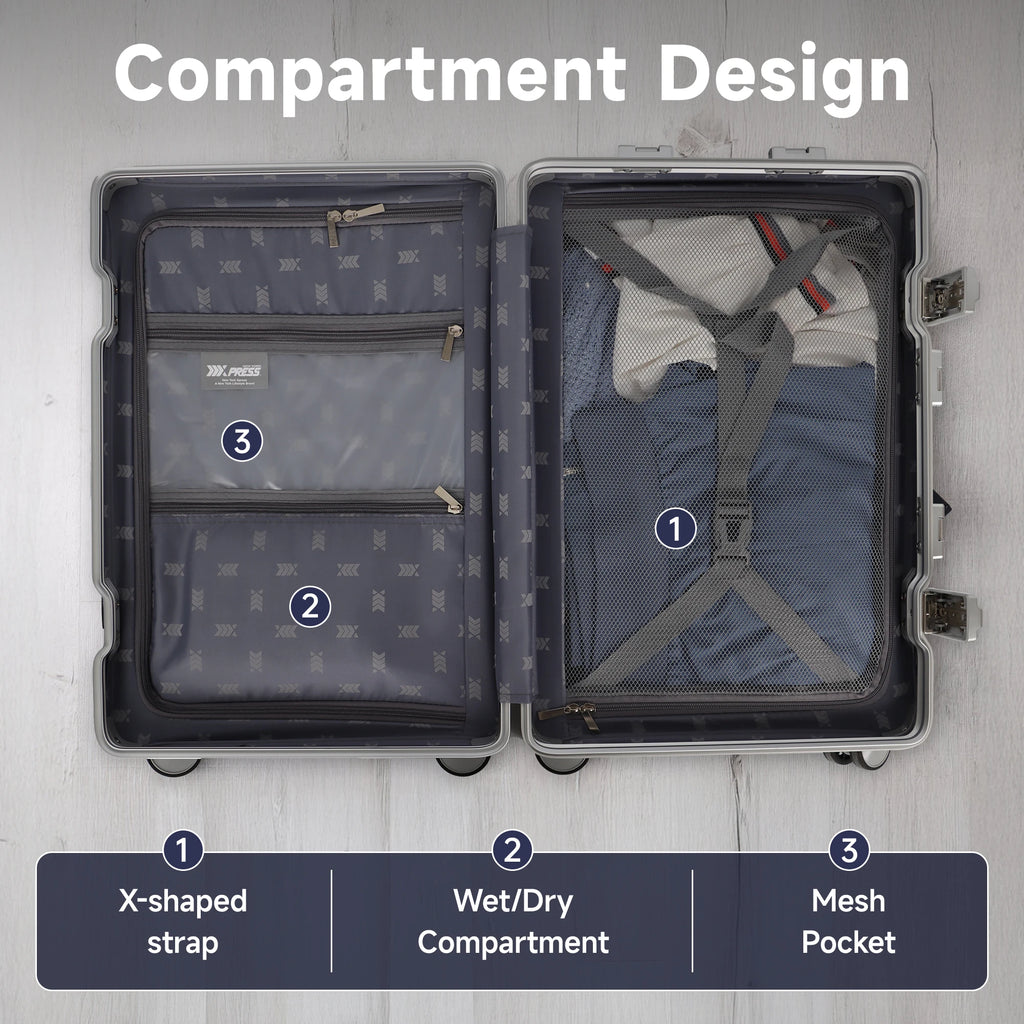 Trolley Aluminum Frame Luggage 20" Carry On Luggage & 28" Checked Luggage PC+ABS Suitcases Carry-On Cabin Suitcase with TSA Lock
