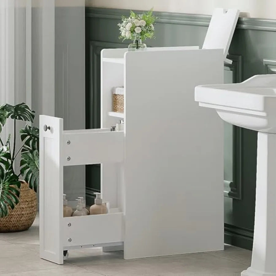 ChooChoo Slim Bathroom Storage Cabinet Small Narrow Storage Organizer with Slide Out Drawers Freestanding Toilet Paper Holder B
