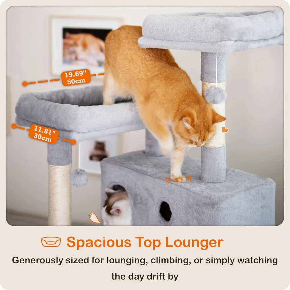 Cat Tree,73.6 inch Tall Cat Climbing Tower for Large Cat Indoor with 2 Large Condos,2 Widened Perches, Sisal Covered Scratching
