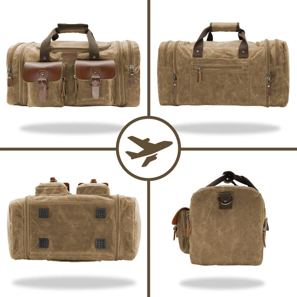 Waterproof 60L Canvas Duffle Bag for Weekend Travel and Overnight Adventures