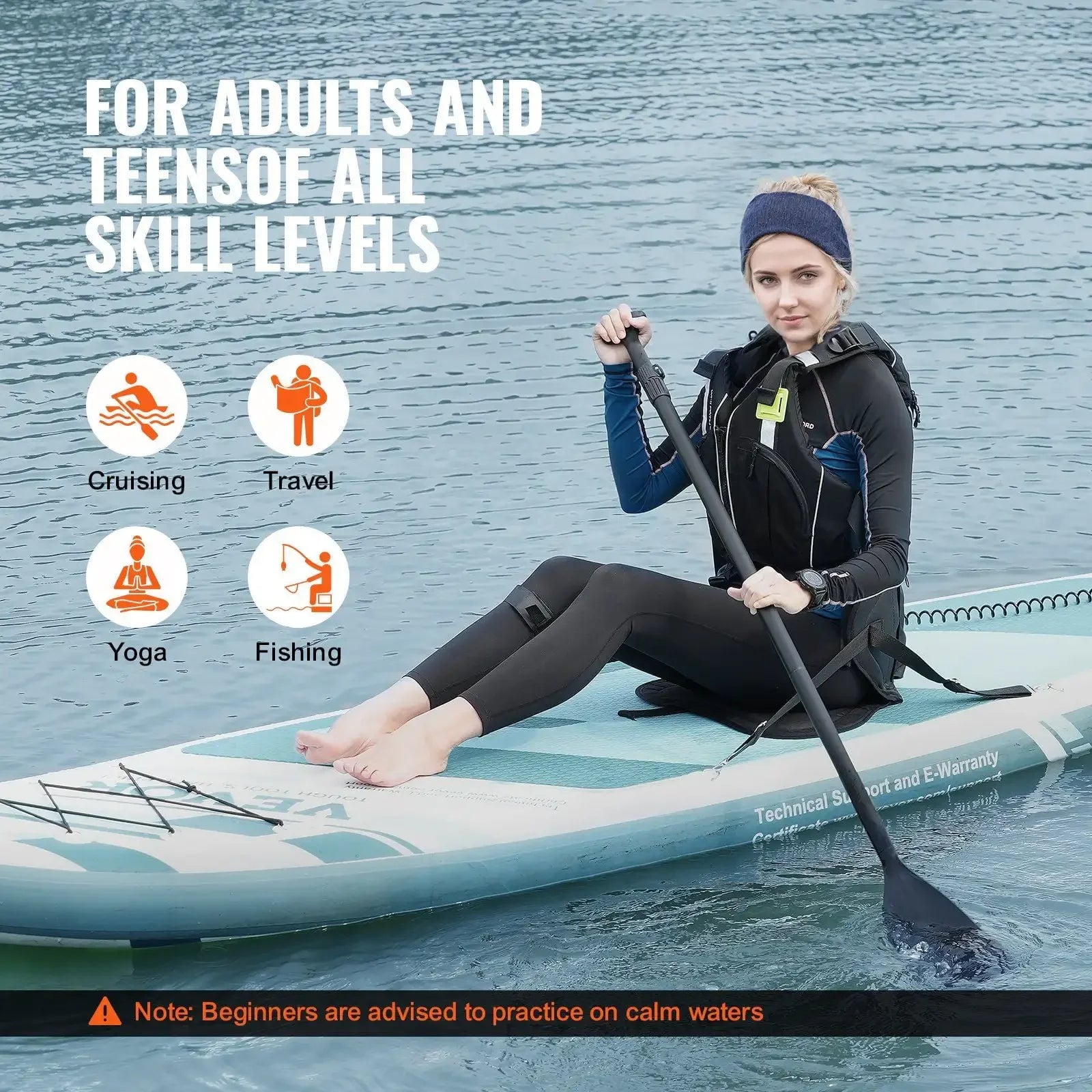 Inflatable Stand Up Paddle Board, 10' x 33" x 6" Wide SUP Paddleboard with Removable Kayak Seat, Board Accessories, Pump