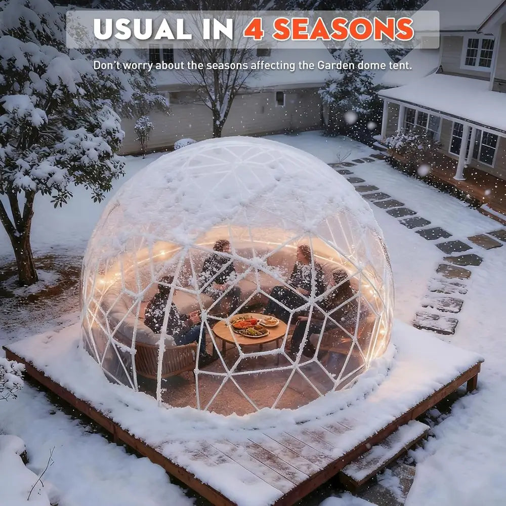12-Foot Geodesic PVC Dome Tent, Waterproof Outdoor Bubble House with 2 10M Light Strings for Garden, Patio, Events