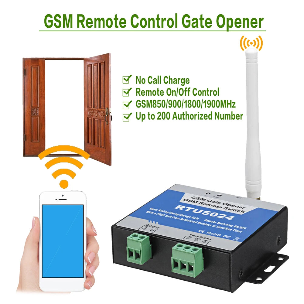 RTU5024 GSM Gate Opener Relay Switch Remote Control Door Access Wireless Door Opener Free Call 850/900/1800/1900MHz