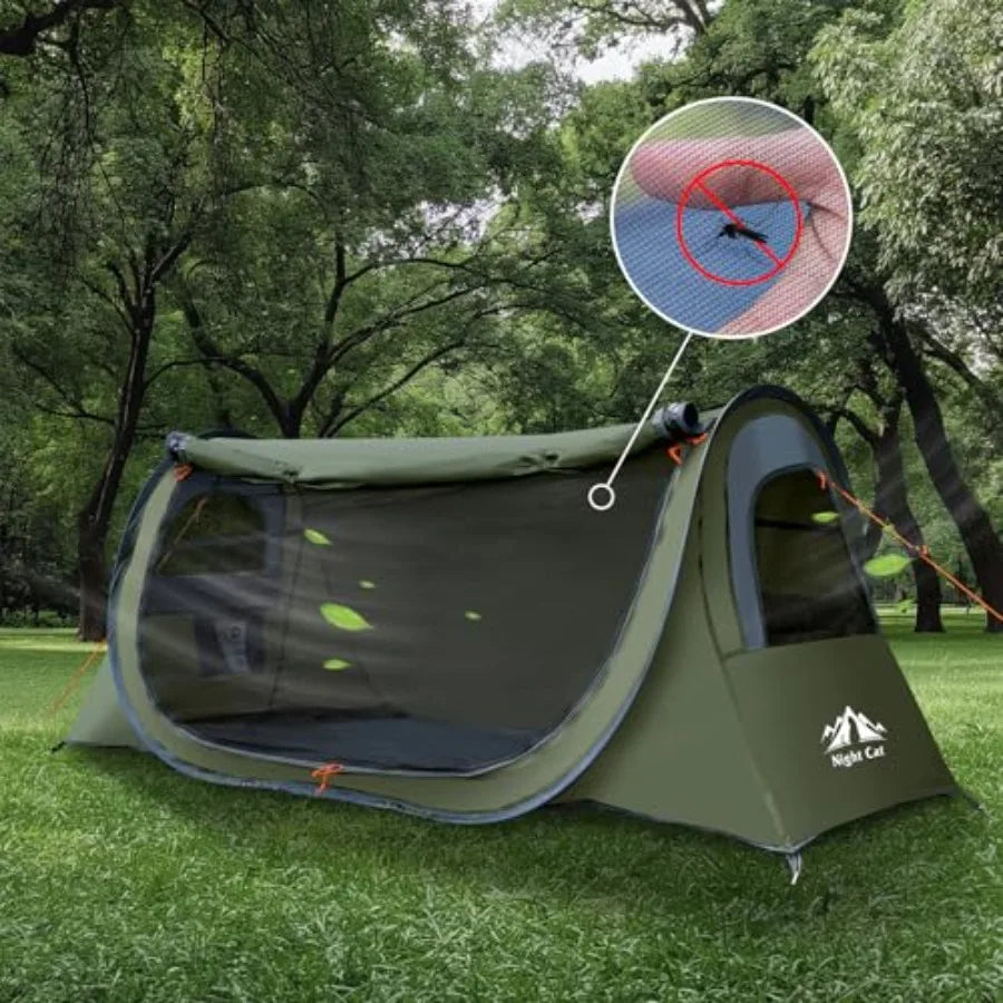 Popup Camping Tent: 1 Person Tent Waterproof Instant Easy Setup Tunnel Tent Fits with Camping Cot Excluded