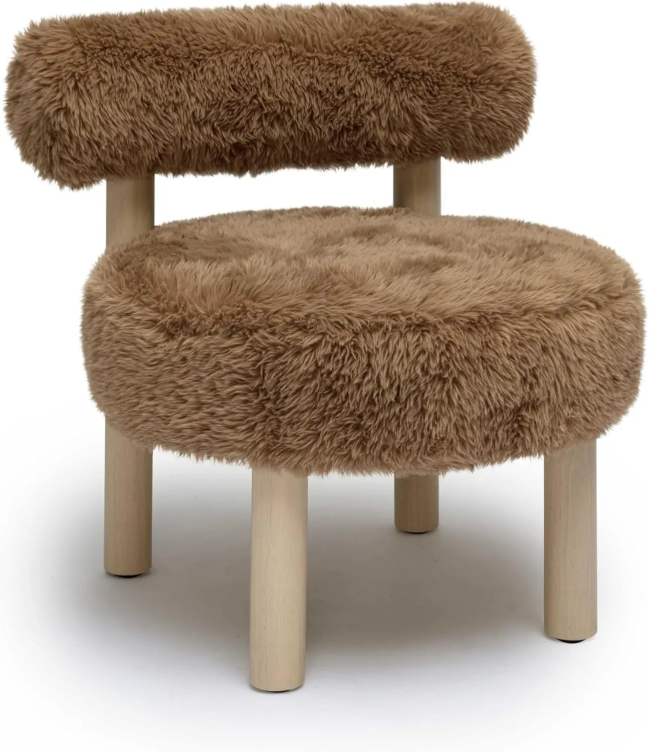 Vegan Shearling Accent Chair, Natural Carmel Color, Wide Seat for Living Room Bedroom Decor