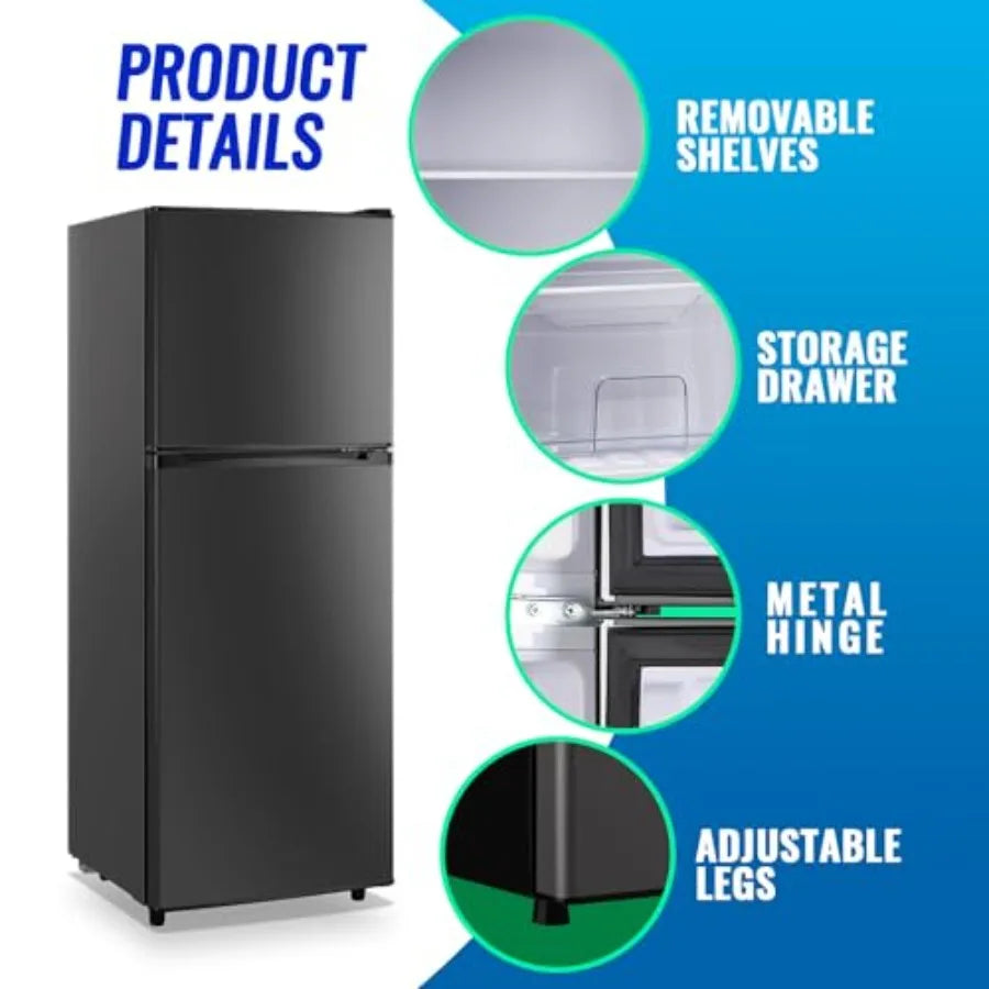 5.0 Cu.ft Mini Fridge Small Refrigerator with Drink Holder Double Door Refrigerator Adjustable Glass Shelves for Home Apartment