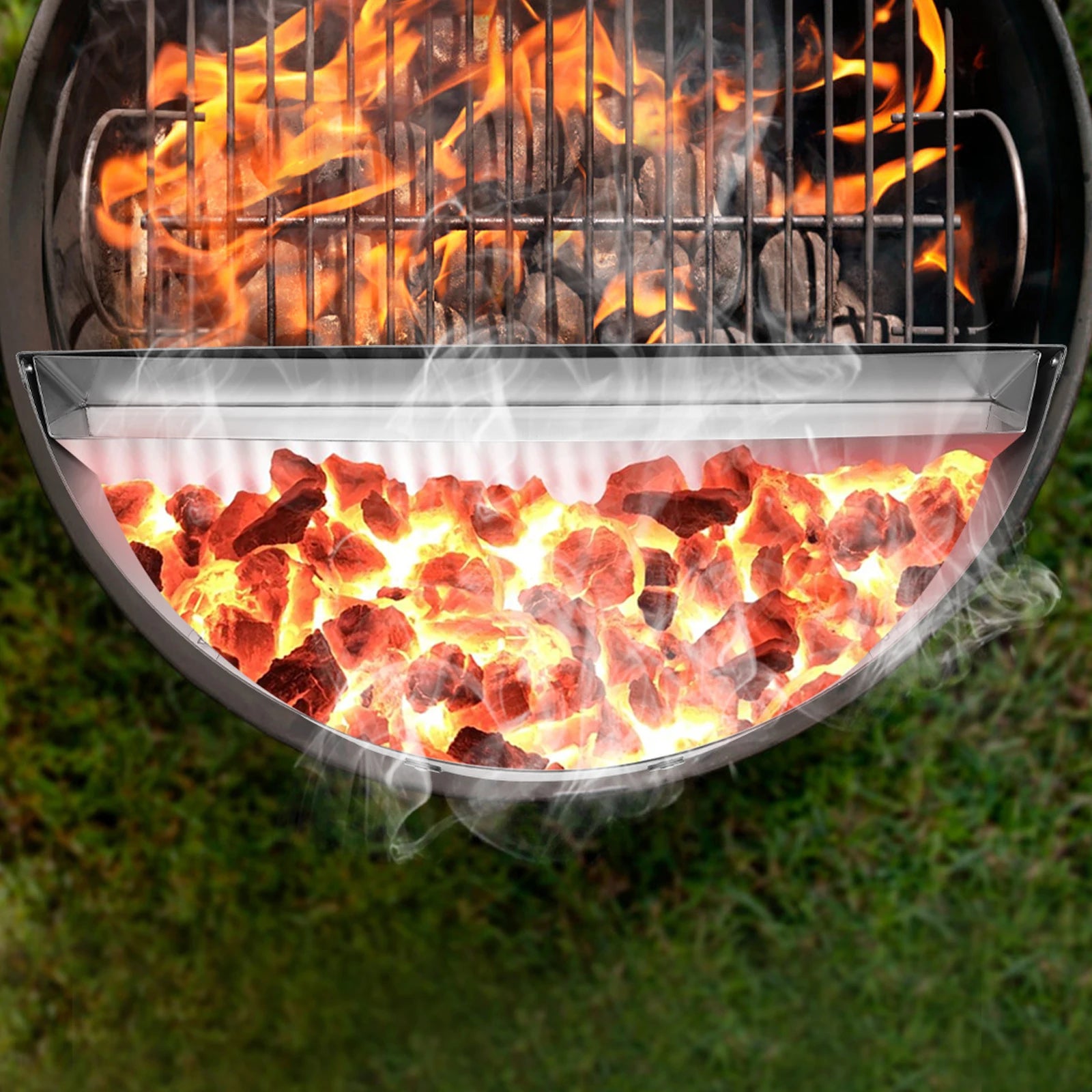 Stainless Steel Grill Baskets Slow Sear Barbecue Basket Charcoal Briquet Holder Large Capacity Charcoal Basket with Water Pan