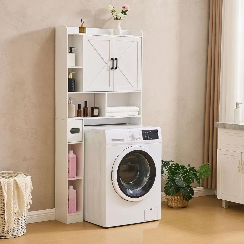 32 Inches Width Farmhouse Storage Cabinet Over Toilet with 2 Barn Door, Toilet Paper Holder Stand, Toilet Rack for Bathroom, Lau